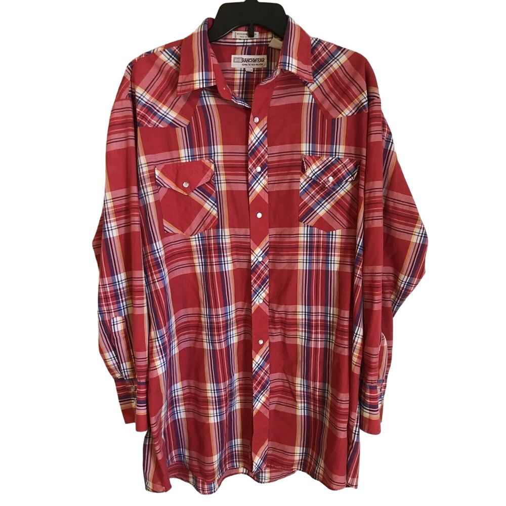 Vintage Corral‎ West Shirt Red Plaid Pearl Snap Ranch Wear Cowboy 18-35 Western